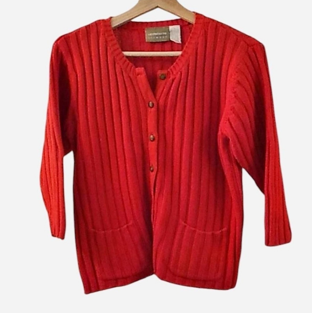 Liz Claiborne Red Ribbed Cardigan NWOT